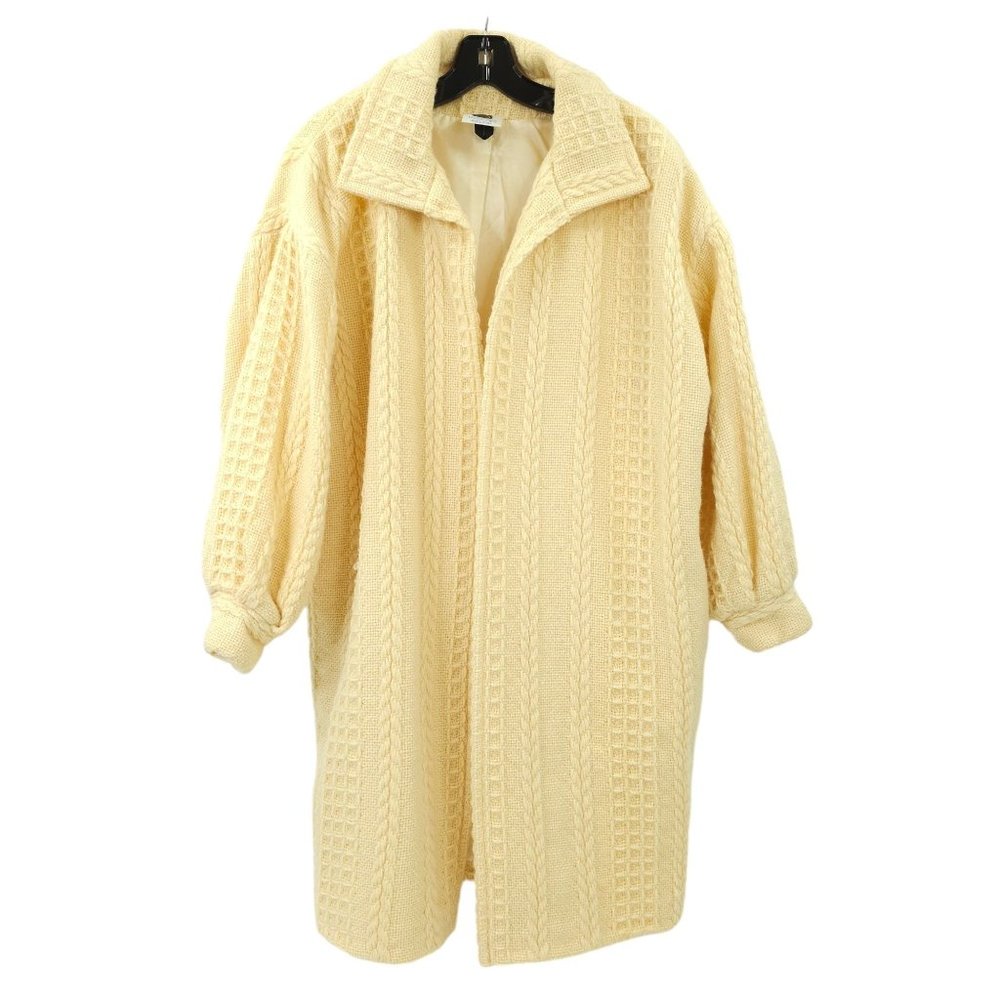 Tapestries Ireland Long Sweater Coat Open Front Size M Oversize Vtg Lined Yellow